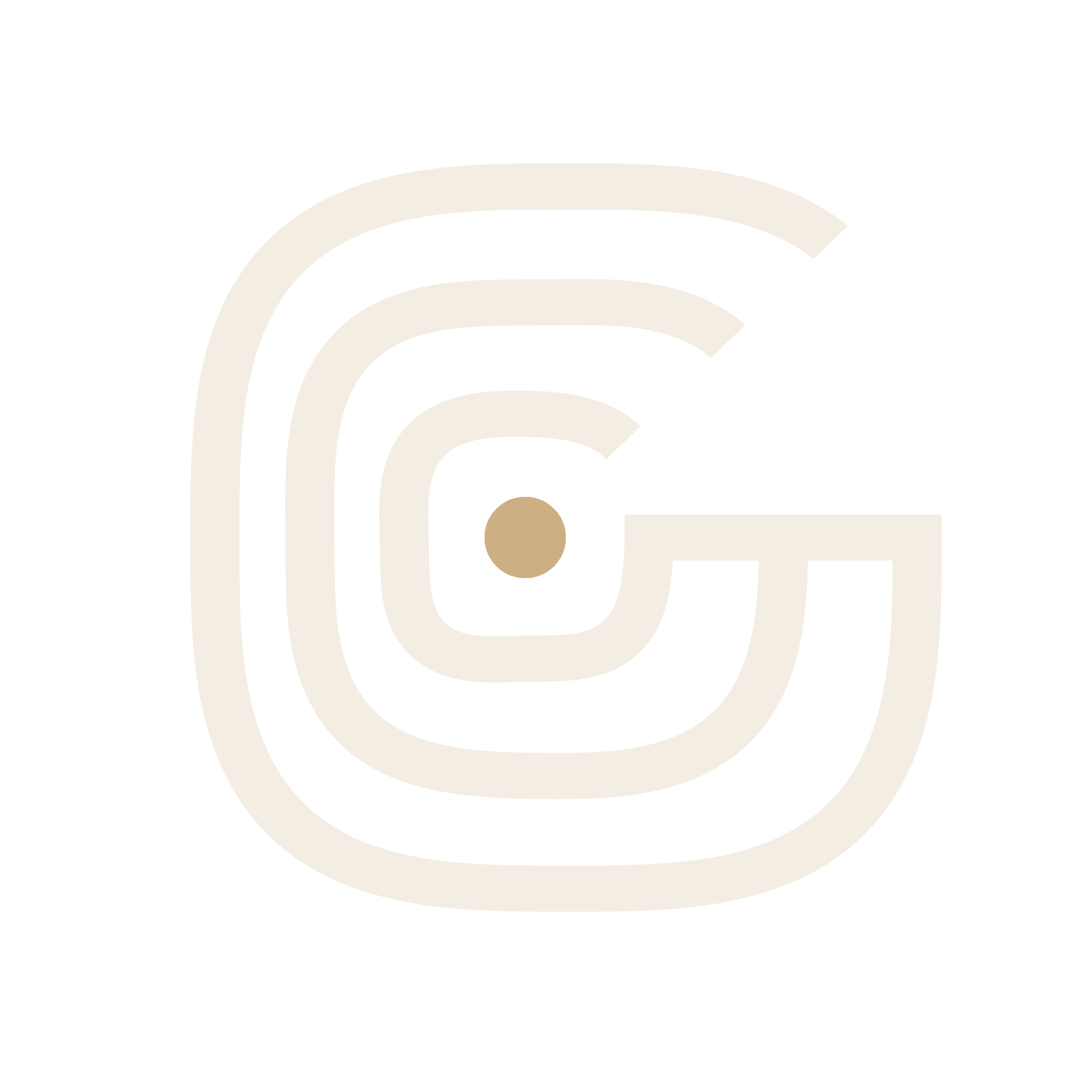 The Glensburg Contour monogram: the letter G drawn as contour lines, with one brass point at its summit.