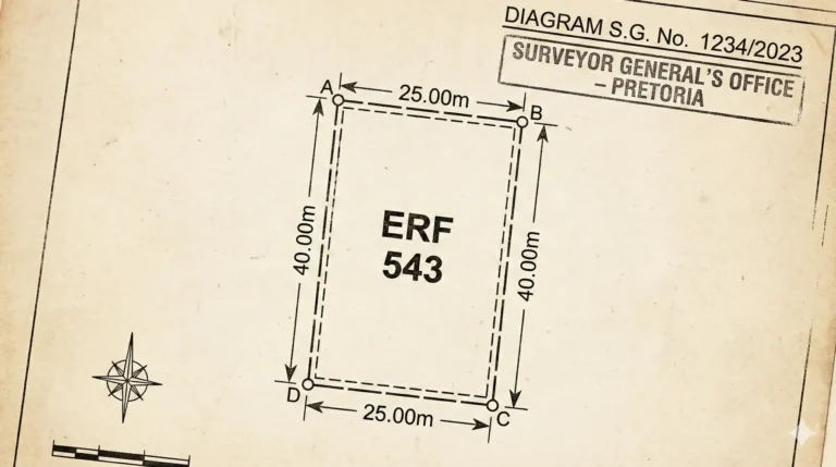 Example of a Surveyor General diagram showing an Erf number and property boundaries in South Africa